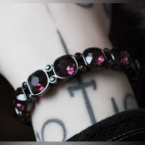 Statement Goth Black Metal & Deep
Purple/Maroon Crystal Stretch Bracelet